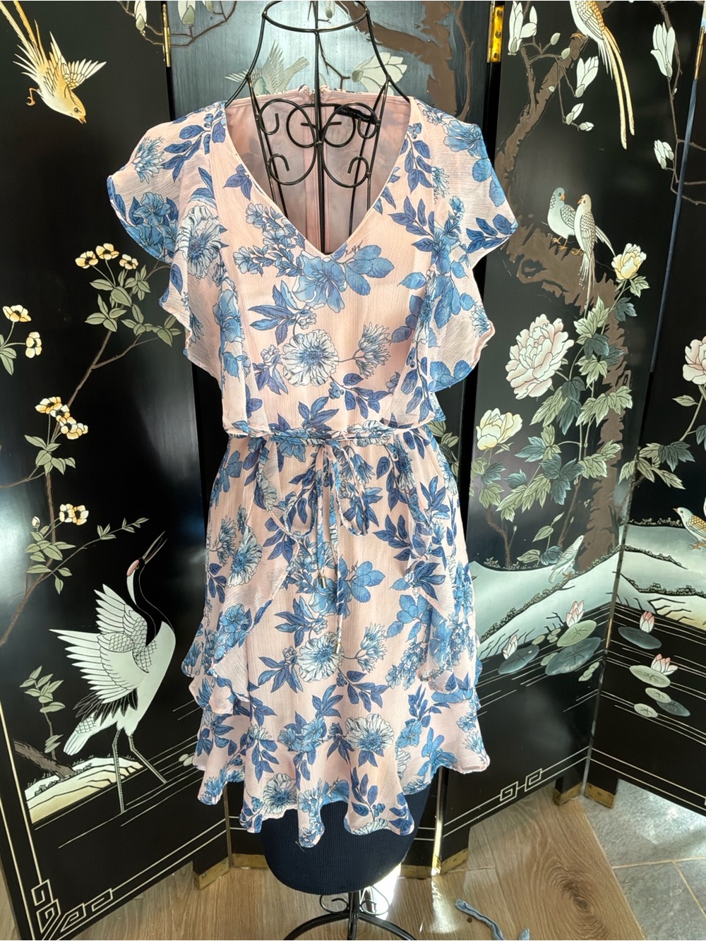 Tommy Hilfiger Blush & Blue Floral Chiffon Ruffle Dress 4P